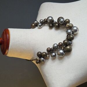 Vintage Oversized Bobble Statment Necklace In Brown/Copper & Gold/Silver Tones